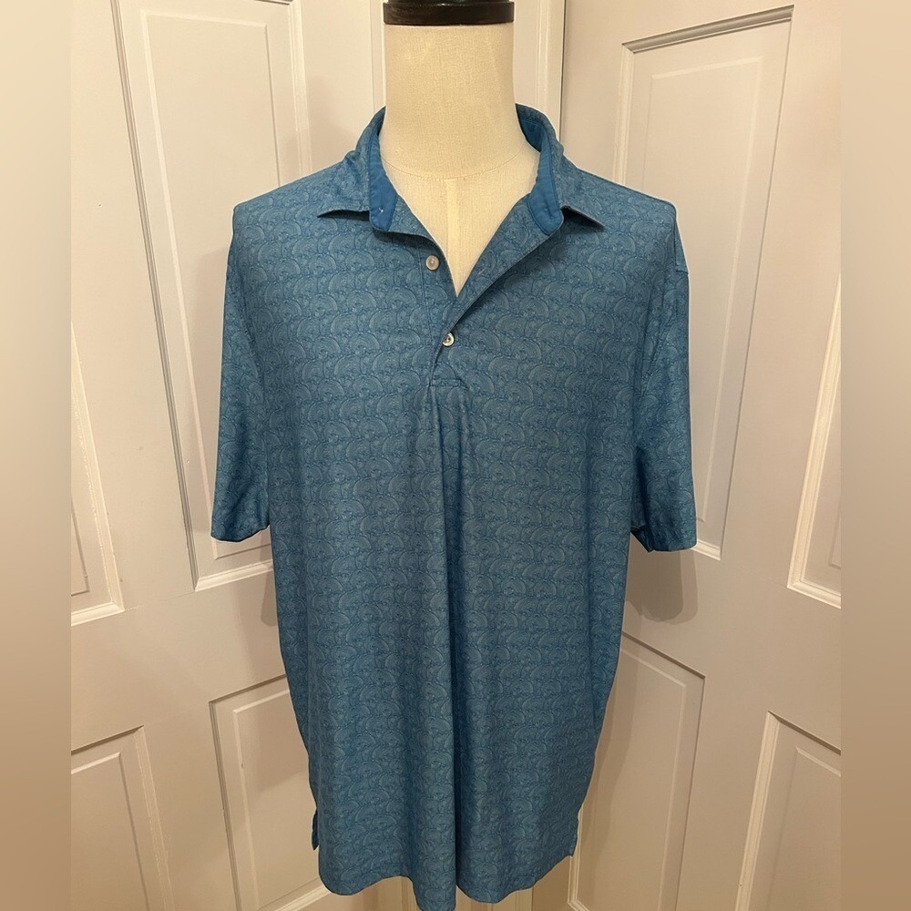 HICKEY FREEMAN Golf Performance Polo Mens XL‎ Blue Abstract Wave Cloud Pattern